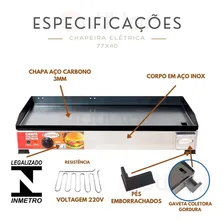 Chapa Elétrica P/ Lanches Inox 77x40cm Profissional Inmetro Foto mini 4