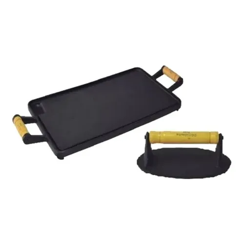 Chapa Lisa Ferro Fundido 25x45cm E Prensador P Carne Bife Foto 1