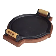 Chapa Petisco De Ferro Redonda Com Suporte De Madeira 24cm Foto  mini 1