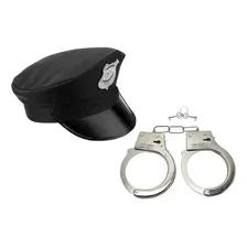 Chapéu Boina Quepe Policial + Algema Festa Fantasia Infantil Cor Preto Foto  mini 1