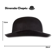 Chapéu Coco Preto Bowler Chaplin Feltro Retro Aba Curta Cor Preta Foto mini 4