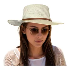 Chapeu De Palha Feminino Praia Verão Aba Larga Luxo Ref004 Cor Bege Foto mini  2