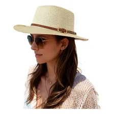 Chapeu De Palha Feminino Praia Verão Aba Larga Luxo Ref004 Cor Bege Foto mini 4