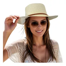 Chapeu De Palha Feminino Praia Verão Aba Larga Luxo Ref004 Cor Bege Foto mini  3