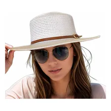 Chapeu De Palha Feminino Praia Verão Aba Larga Luxo Ref004 Cor Branco Foto mini  3