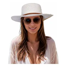 Chapeu De Palha Feminino Praia Verão Aba Larga Luxo Ref004 Cor Branco Foto mini  2