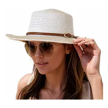 Chapeu De Palha Feminino Praia Verão Aba Larga Luxo Ref004 Cor Branco Foto  mini 1