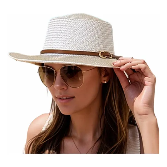 Chapeu De Palha Feminino Praia Verão Aba Larga Luxo Ref004 Cor Branco Foto 1