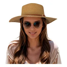 Chapeu De Palha Feminino Praia Verão Aba Larga Luxo Ref004 Cor Marrom Foto mini  3