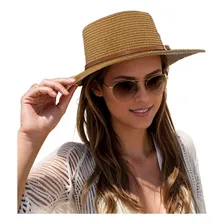 Chapeu De Palha Feminino Praia Verão Aba Larga Luxo Ref004 Cor Marrom Foto  mini 1