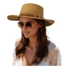 Chapeu De Palha Feminino Praia Verão Aba Larga Luxo Ref004 Cor Marrom Foto mini 4