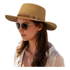 Chapeu De Palha Feminino Praia Verão Aba Larga Luxo Ref004 Cor Marrom Foto mini  2