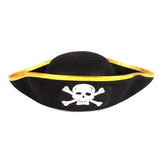 Chapéu Pirata Preto Feltro Para Fantasia Carnaval Halloween Foto 1