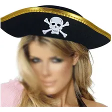 Chapéu Pirata Preto Feltro Para Fantasia Carnaval Halloween Foto mini 2