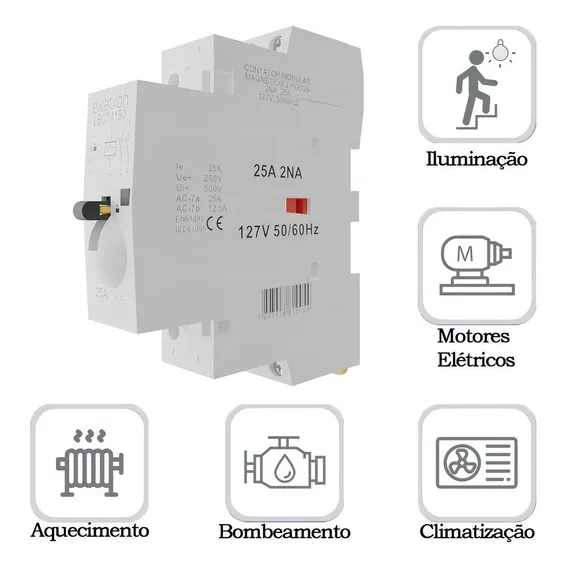 Chave Contator Modular Bipolar 25a 2na 2 Polos 127v C/ Chave Foto 1
