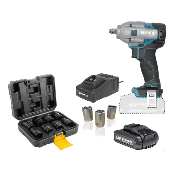 Chave Impacto 18v Wesco Ws2407 Brush + Jogo Soquetes 8 Pçs Foto 1