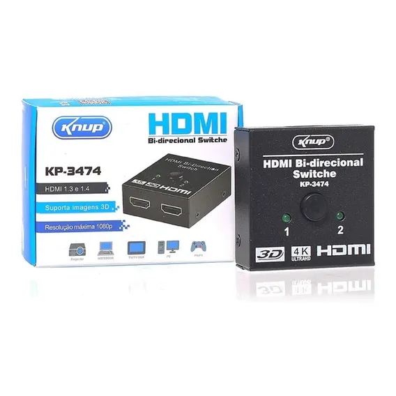 Chaveador Switch Hub Hdmi 4k 3d Bidirecional Hub 2x1 E 1x2 Foto 1