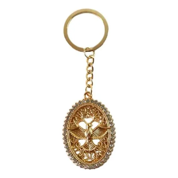 Chaveiro Dourado Espírito Santo Oval Strass Religioso Santo Foto 1