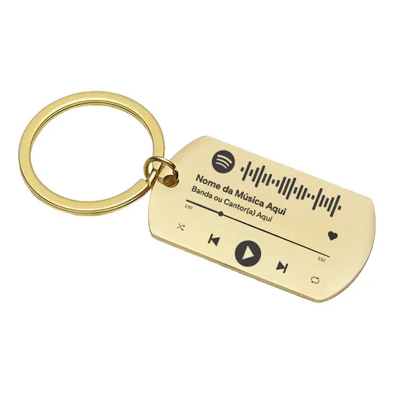 Chaveiro Inox Personalizado A Laser Com Simbolo Do Spotify Cor Dourado Foto 1