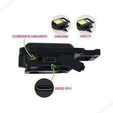 Chaveiro Lanterna Led Cob Mosquetão Recarregável Usb Camping Foto mini 3