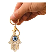Chaveiro Metal Olho Grego Mão Hamsá Mão De Fátima Com Strass Foto mini 2