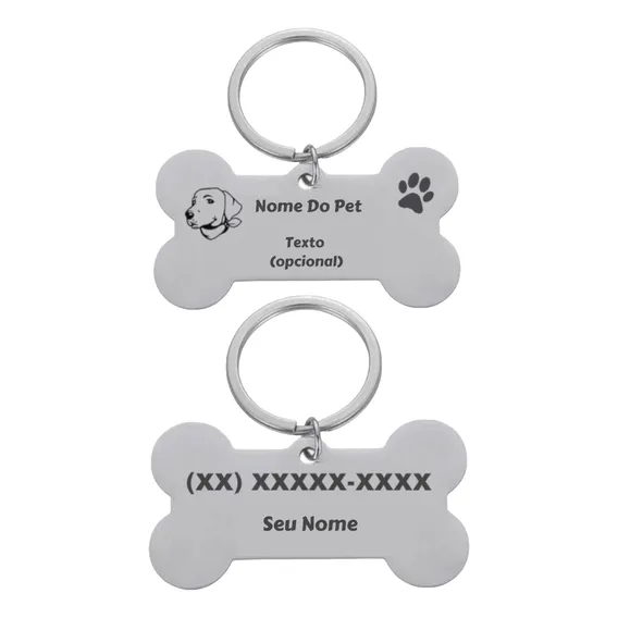Chaveiro Pet Placa De Inox Identificação Personalizada Luxo Foto 1