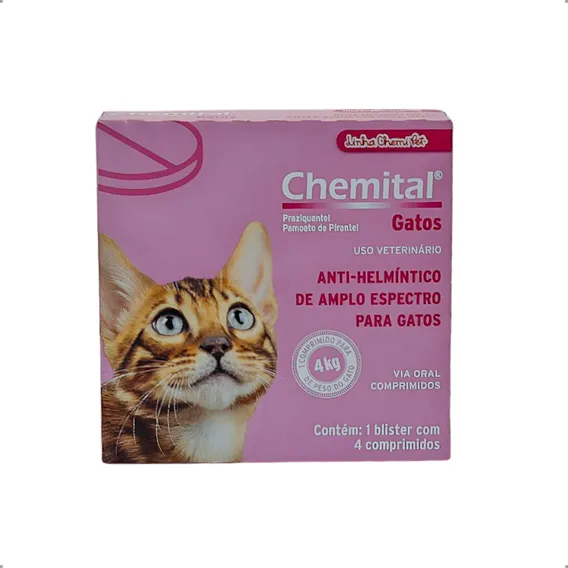 Chemital Vermífugo Gatos 4 Comprimidos - Chemitec Foto 1