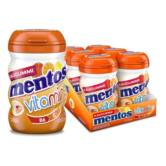 Chiclete Mentos Vitamins Citrus Com 6 Potes. Foto 1