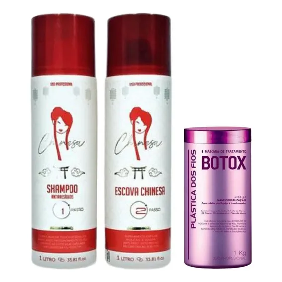 Chinesa Escova Progressiva 2 X 1l + Btox Plastica De Fios 1k Foto 1