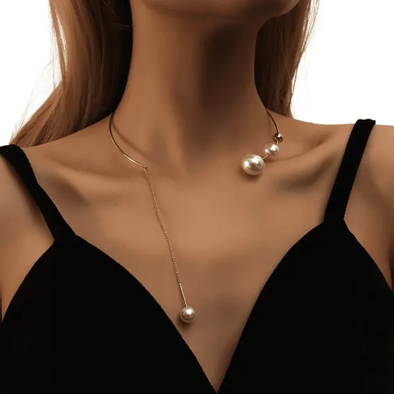 Chocker Colar Dourado Liso Pérolas Minimalista E Sofisticado Foto 1