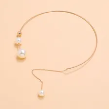Chocker Colar Dourado Liso Pérolas Minimalista E Sofisticado Foto mini  2