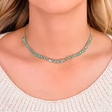 Chocker Semijoia Cristal Verde Ródio Foto mini  2