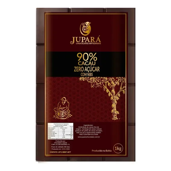 Chocolate 90% Cacau Com Nibs - Sem Açúcar - 1kg Foto 1