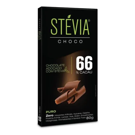 Chocolate Adoçado Com Stevia 66 Cacau 6x80g - Stéviachoco Foto 1