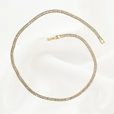Choker Colar Baguete Riviera Zirc么nia Banhado Ouro 18k R贸dio Cor Dourado Foto mini 3