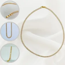 Choker Colar Baguete Riviera Zirc么nia Banhado Ouro 18k R贸dio Cor Dourado Foto mini 2