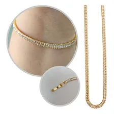 Choker Colar Baguete Riviera Zirc么nia Banhado Ouro 18k R贸dio Cor Dourado Foto mini 1