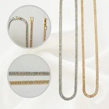 Choker Colar Baguete Riviera Zirc么nia Banhado Ouro 18k R贸dio Cor Prateado Foto mini 2