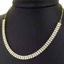 Choker Colar Baguete Riviera Zirc么nia Banhado Ouro 18k R贸dio Cor Prateado Foto mini 4