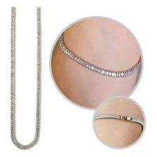Choker Colar Baguete Riviera Zirc么nia Banhado Ouro 18k R贸dio Cor Prateado Foto mini 1