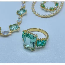 Choker Pedraria C/maxibrinco E Anel Semijoia Banhado Ouro Cor Verde-claro Foto mini 4