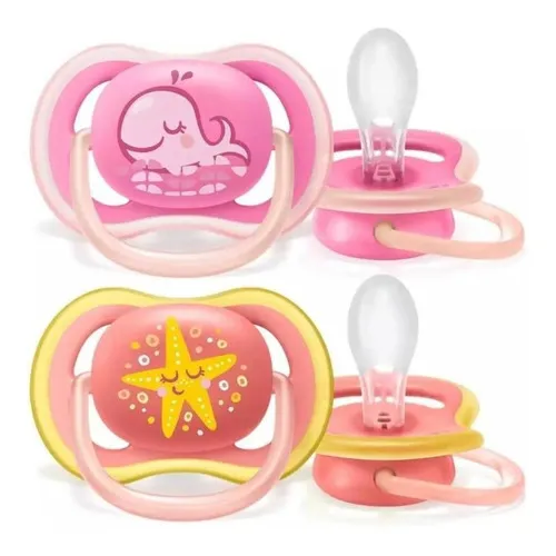 Chupeta Avent Ultra Air Dupla- Rosa Decorada-6-18m Foto 1