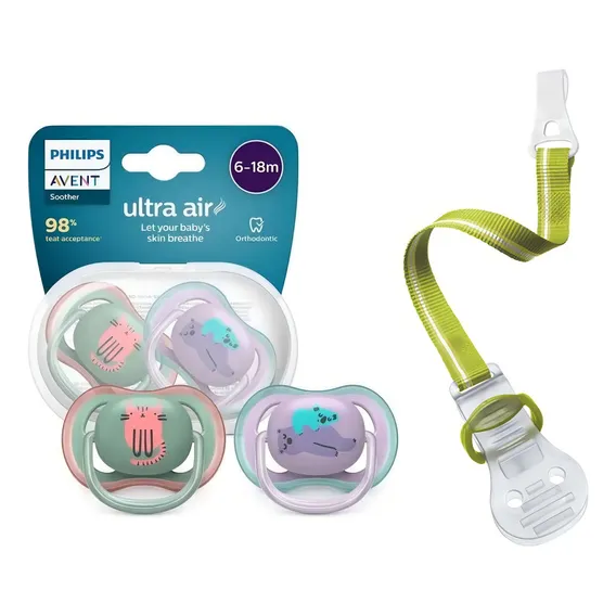 Chupeta Gato E Urso 6-18m + Prendedor Chupeta -philips Avent Foto 1