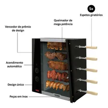 Churrasqueira A Gás Assador Rotativo Com 5 Espetos Preta Foto mini 4