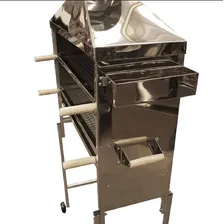 Churrasqueira Com Rodinhas Em Inox 80cm Para Espetinhos Com Coifa e Grelha Dupla Foto mini 4