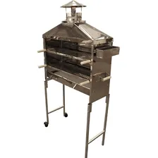 Churrasqueira Com Rodinhas Em Inox 80cm Para Espetinhos Com Coifa e Grelha Dupla Foto  mini 1