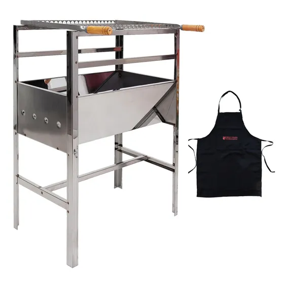 Churrasqueira Inox Portátil Grande C/ Grelha Inox + Avental Brinde Foto 1