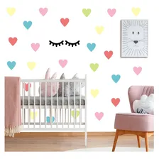 Cílios De Olhos Fechados Adesivos Parede Infantil + Coração Cor Colorido Foto  mini 1