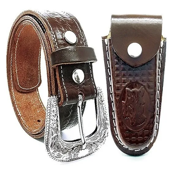 Cinto Country Couro + Bainha De Canivete Cowboy Cor Marrom Tamanho 130 Foto 1