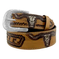Cinto Country Couro Masculino Caramelo Pbr Longhorn Ct0198 Foto mini 1